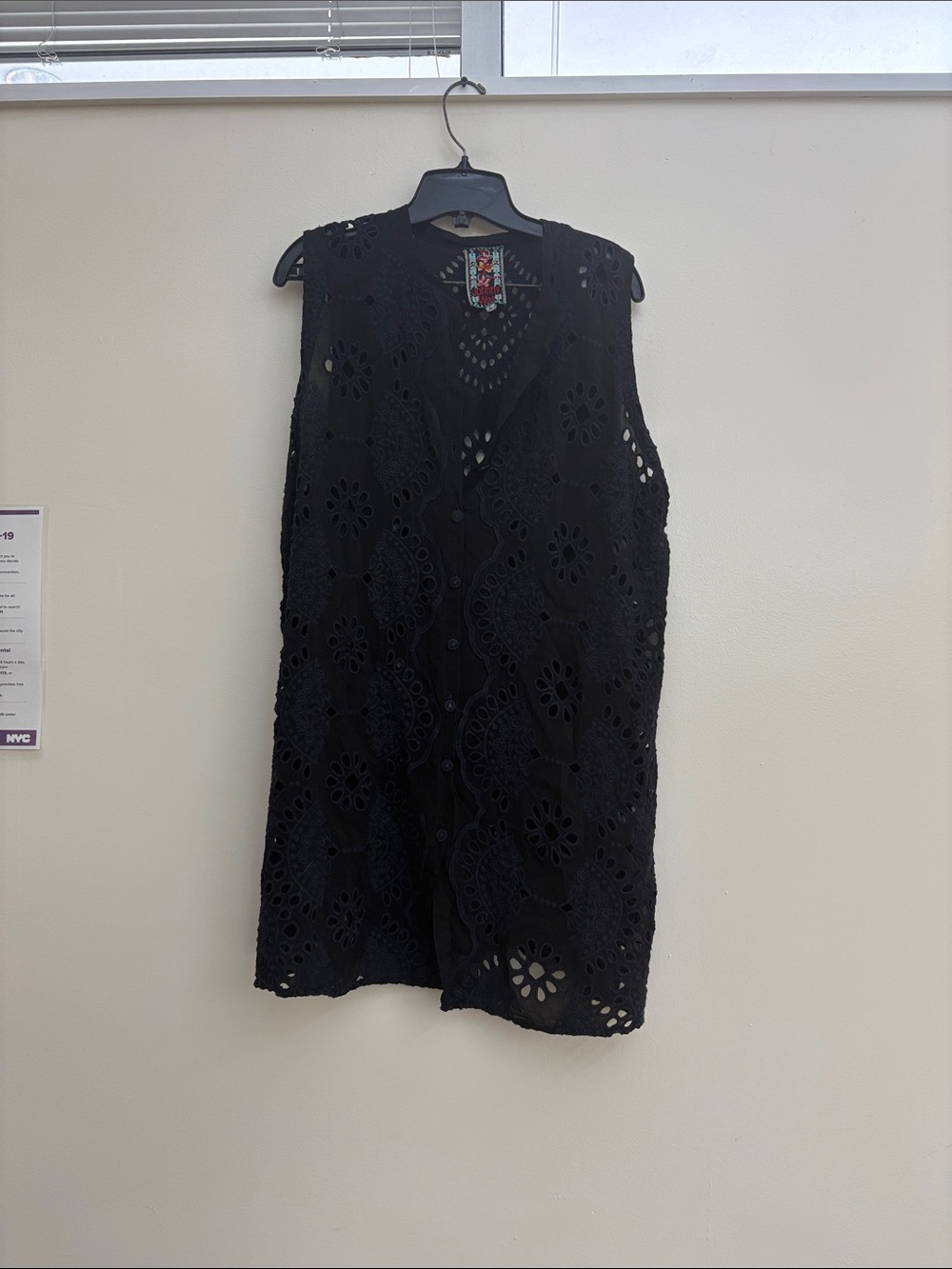 Johnny Was Black Sleeveless Eyelet Shift Dress